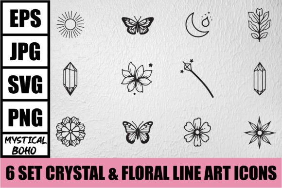 Download Mystical Boho Crystal Line Art Bundle - Art Collection