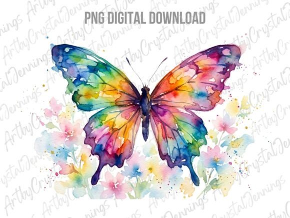 Download Floral Watercolor Rainbow Butterfly PNG - Watercolor Collection