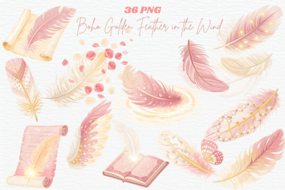 Download Watercolor Golden Feathers Soft Pink Png - Watercolor Collection