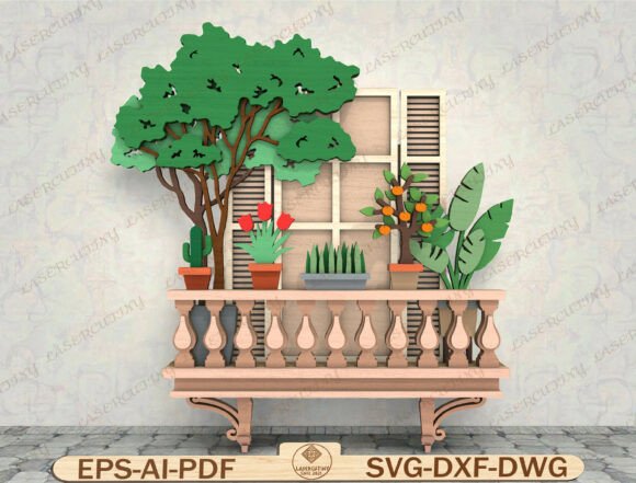 Download Balcony Garden Wall Art Laser Cut File - Art Collection