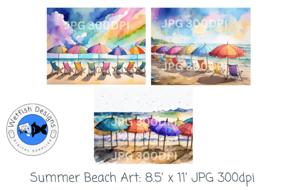 Download Summer Beach Watercolor Digital Prints 3 - Watercolor Collection