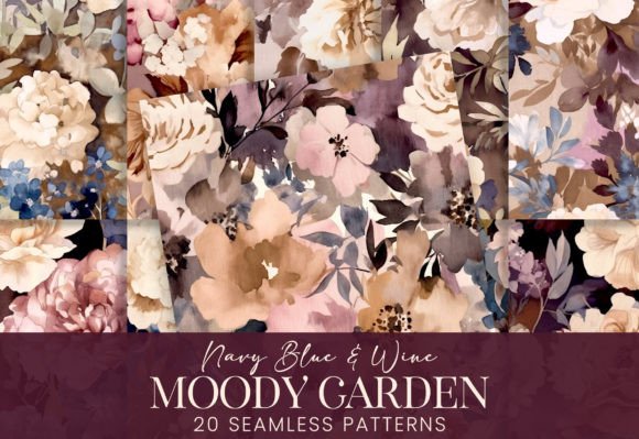 Download Moody Watercolor Florals Navy Rose Wine - Watercolor Collection