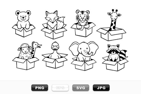 Download Cute Animal Box Clipart Set - Art Collection