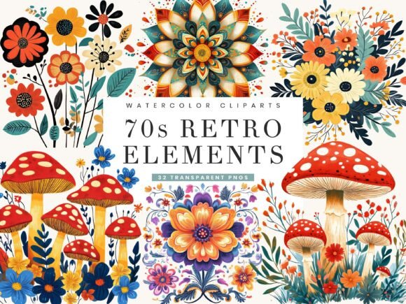 Download 70s Retro Elements Clipart Bundle - Art Collection