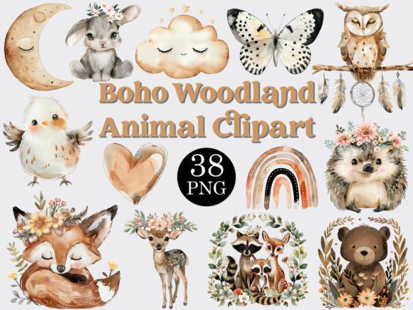 Download Watercolor Boho Woodland Animals Clipart - Art Collection
