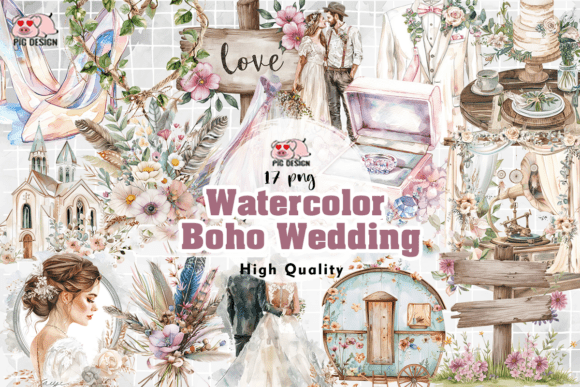Download Watercolor Boho Wedding Clipart PNG - Art Collection