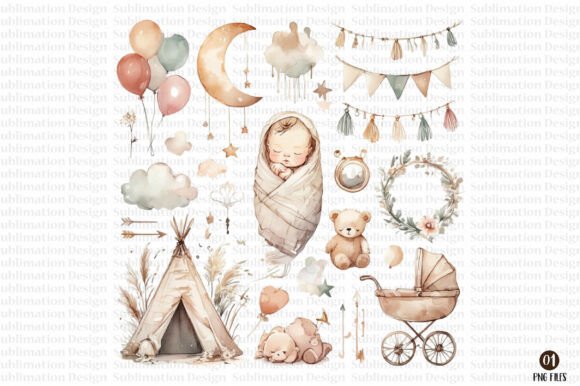 Download Baby Shower Boho Nursery Clipart - Art Collection