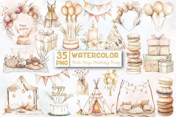 Download Boho Beige Birthday Party Clipart - Art Collection