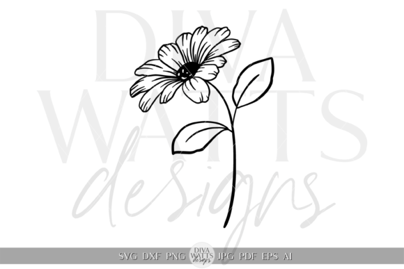 Download Single Daisy Silhouette Artwork SVG - Art Collection