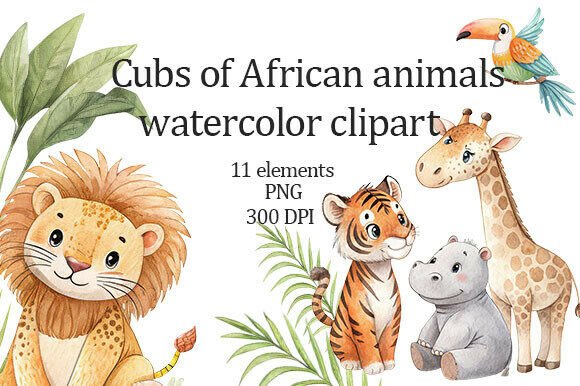 Download Watercolor Clipart Cubs of Africa - Art Collection