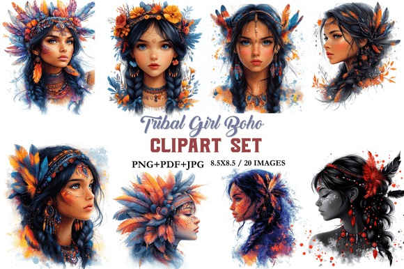 Download Tribal Girl Boho Clipart Set - Art Collection