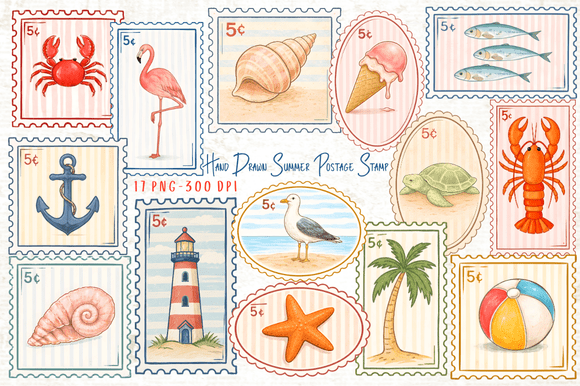 Download Hand Drawn Summer Postage Stamp Clipart - Art Collection