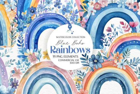Download Boho Blue Rainbow Clipart PNG - Art Collection
