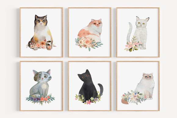 Download Watercolor Cat Wall Art, Nursery Decor - Art Collection