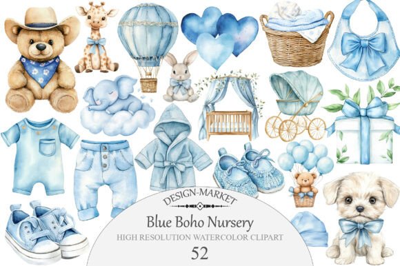 Download Blue Boho Nursery Clipart - Art Collection