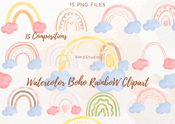 Download Watercolor Rainbow BOHO Clipart Png Set - Art Collection