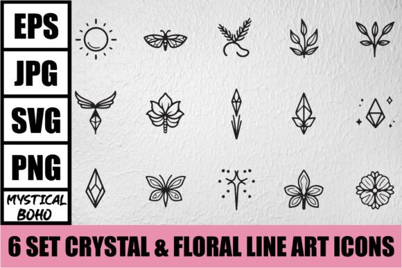 Download Mystical Boho Crystal Line Art Bundle - Art Collection