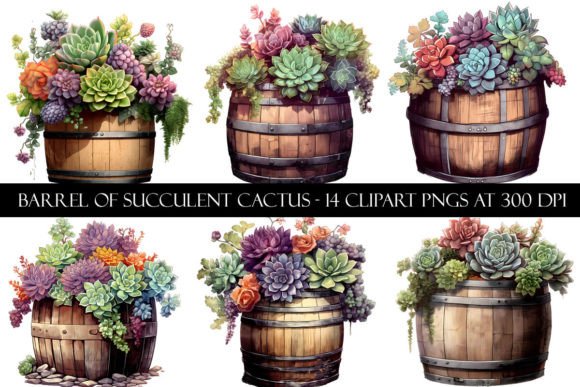 Download Barrel of Succulent Cactus Clipart - Art Collection