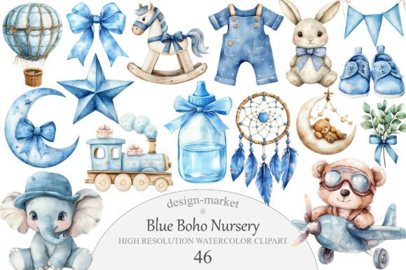 Download Blue Boho Nursery Clipart - Art Collection