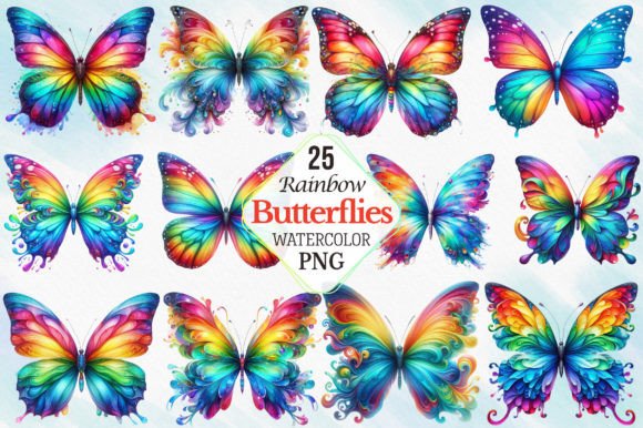Download Watercolor Rainbow Butterflies Clipart - Art Collection