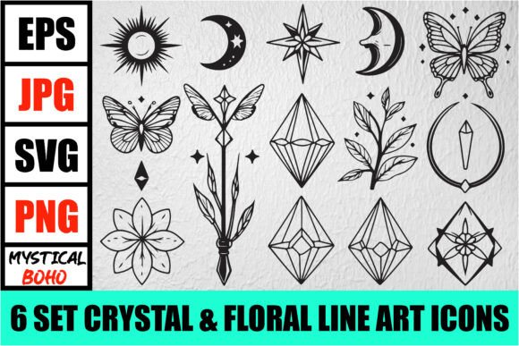Download Mystical Boho Crystal Line Art Set - Art Collection