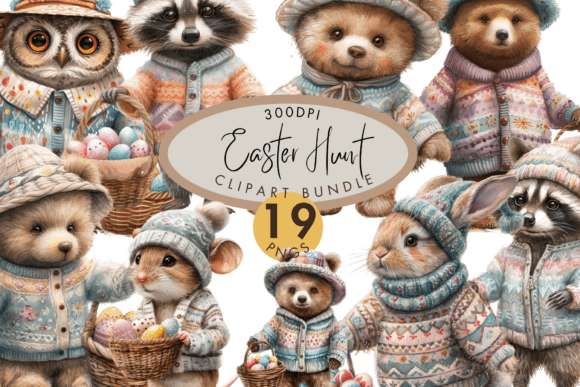 Download Easter Hunt Clipart Bundle Cute Animals - Art Collection
