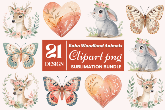 Download Boho Woodland Animals Clipart PNG Bundle - Art Collection