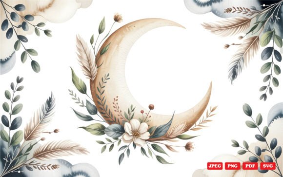 Download Boho Moon Floral Clipart - Art Collection