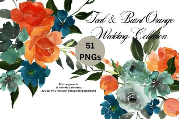 Download Watercolor Teal &amp; Burnt Orange Wedding - Watercolor Collection