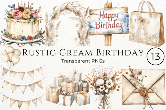 Download Rustic Cream Birthday Watercolor Clipart - Art Collection